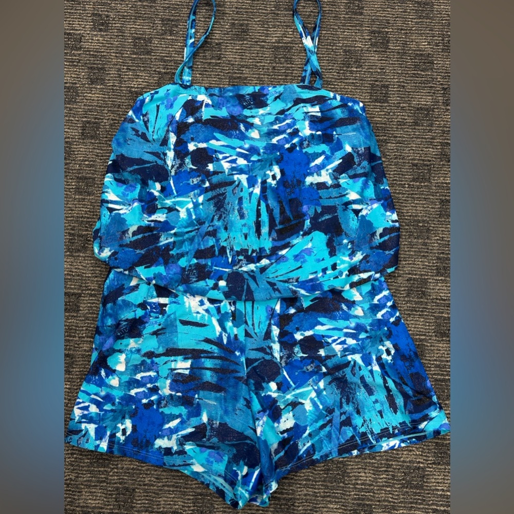 St. Tropez Romper Style Swimwear in Blues and White Abstract Print sz 10 - Picture 5 of 12